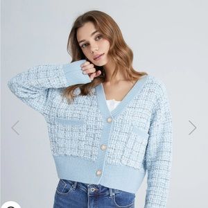 Urban Revivo Blue Tweed Cardigan